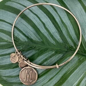 Alex And Ani Energy Silver Monogram Letter M Charm Bangle Adjustable Bracelet